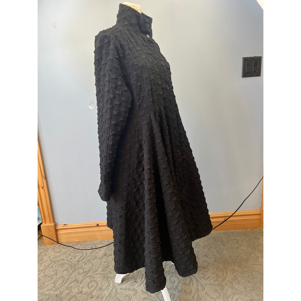 Kedem Sasson Black Textured Button Front Duster Overcoat Lagenlook Steampunk - Picture 6 of 13